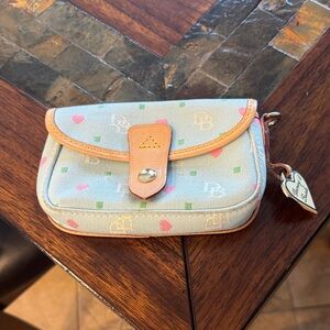 Dooney & Bourke Canvas Pouch with Tan Leather and Heart Pattern